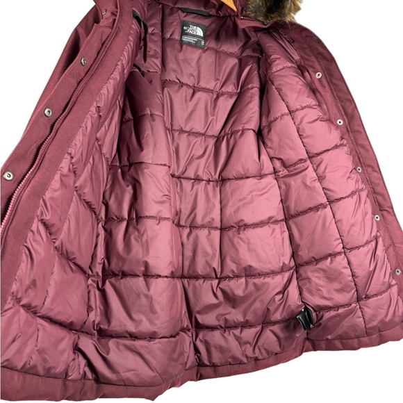 The North Face Winter Parka Faux Fur Hood Belted Jacket Fur Hood Maroon Women XS - Picture 6 of 9